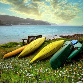 Canoes in Summer Flowers by Debra and Dave Vanderlaan