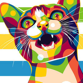 Cat Meowing Portrait Pop Art by Lintang Wicaksono