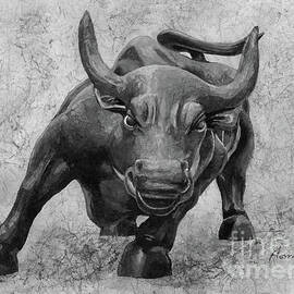 Charging Bull in black and white by Hailey E Herrera