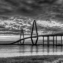 Charleston SC Arthur Ravenel Jr. Bridge Panorama Sunset B W Charleston Harbor Seascape Art by Reid Callaway