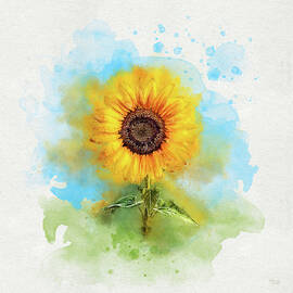 Cheerful and Peaceful Golden Sunflower in Watercolor by Andreea Eva Herczegh