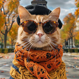 Chic Cat in Paris, Autumn Vibes and Eiffel Tower Style by MOUNIR KHALFOUF