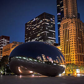 Chicago Illinois Millennium Park The Bean Sculpture at Night Cloud Gate Sculpture Skyline Reflection by Toby McGuire