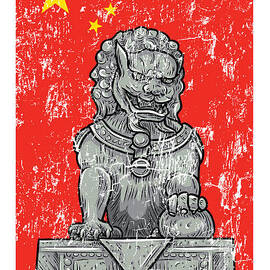 Chinese Monument Lion Flag Pride Gift by Jeff Creation