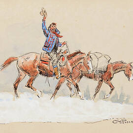 Christmas Card with Rider, 1921 by Charles Marion Russell