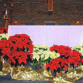 Christmas Church Altar and Poinsettias Abstract Melting Effect  by Rose Santuci-Sofranko