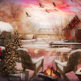 Christmastime Camping Painting by Debra and Dave Vanderlaan