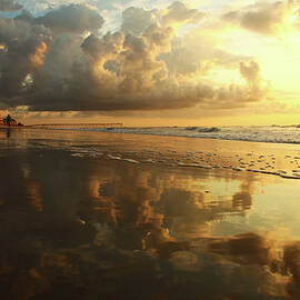 Clouds and Reflections Watching the Sunrise on the Beach Carolina Beach North Carolina by Wayne Moran