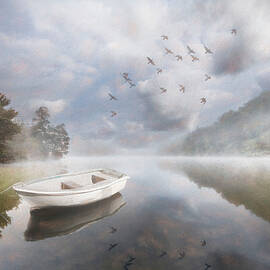 Clouds in the Lake Painting by Debra and Dave Vanderlaan