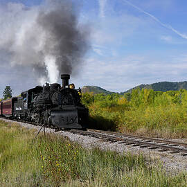 Coal-fired steam engine pulling a train of tourists by Paul Hamilton