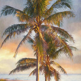Coconut Palm Trees Watercolor Painting by Debra and Dave Vanderlaan