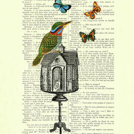 Colorful Bird with Butterflies by Madame Memento