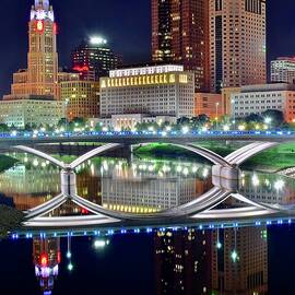 Columbus Late Night Reflection on the Riverfront by Frozen in Time Fine Art Photography
