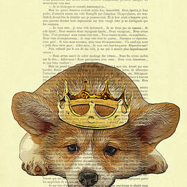 Corgi dog with a golden crown artwork on book page