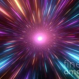 Cosmic hyperspace background. Speed of light, neon glowing abstract rays and stars in motion. Moving through stars. 3d illustration by N Akkash
