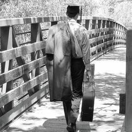 Crossing the Bridge to His Future BW by Connie Sloan