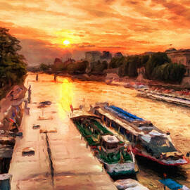 Cruising the Seine at sunset, Paris, France.
