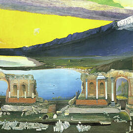 Csontvary paintings - Ruins of the Greek temple at Taormina, Sicily, Italy, sunset view of the Etna by Csontvary Kosztka Tivadar