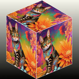 Cube-  Cat  sitting among the Flowers by Grace Iradian