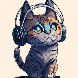 Cute cat wearing headphones by CJ Creative