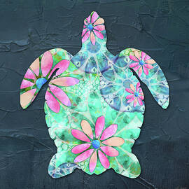 Dancing Daisies Sea Turtle Art by Sharon Cummings