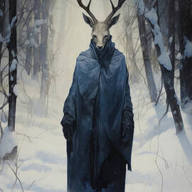 Deer as surreal walker in the forest
