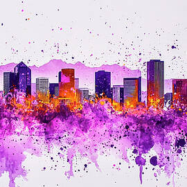 Denver skyline with the Rocky Mountains  by Tommy Mcdaniel