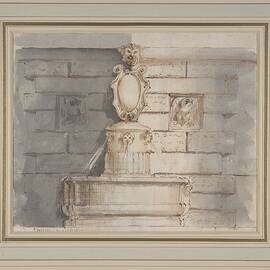 Design for a Fountain at a Street Corner Decorated with Putti Heads a Coat of Arm and a Gargoyle Hea by Flaminio Innocenzo Minozzi Italian