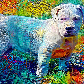 Dogo Argentino puppy in the grass - colorful mosaic by Nicko Prints