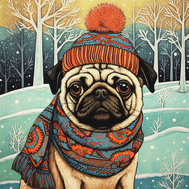 Dougie the Pug in Winter by Peggy Collins