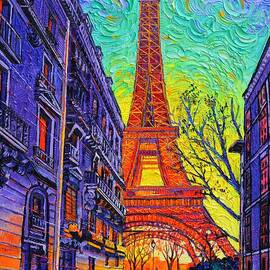 EIFFEL TOWER PARIS MAGIC SUNSET ON AVENUE SILVESTRE DE SACY commissioned painting Ana Maria Edulescu by Ana Maria Edulescu