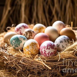 Elegant patterned Easter eggs in a straw nest by Michal Bednarek