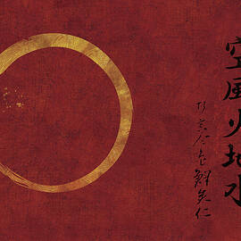 Elements Golden Enso on red canvas by Edo Arjuna