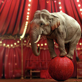 Elephant Balencing On Red Ball by Garry Gay