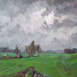 Etude, Green field on a gloomy day by Vera Bondare