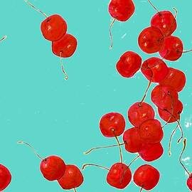 Falling cherries in aqua by Francine Rondeau