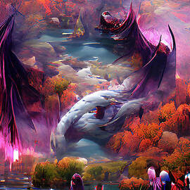 Fantasy dragon in a magic forest by Arkitekta Art