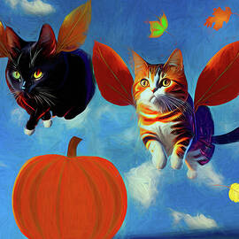 Felines Taking Flight in Autumn by Carol Lowbeer