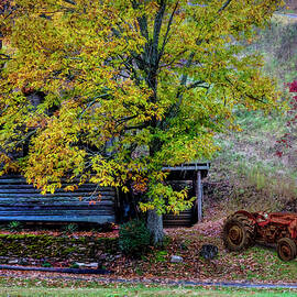 Farm Barn and Tractor  by Debra and Dave Vanderlaan