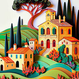 Farm  in  Tuscany  landscape  colorful  Yulia  Brodsk by Asar Studios by Celestial Images