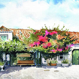Faro Portugal Painting Old House With Bougainvillea by Dora Hathazi Mendes