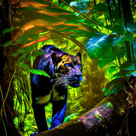 Feline  panther  in  the  costa  rican  rainforest  ci  ccdeb  acc    ac  bcedcde by Asar Studios by Celestial Images