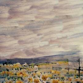 Field Of Daisies Abstract Watercolor by David Dehner