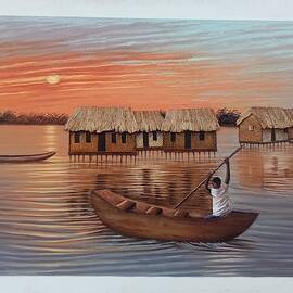 Fishermen's Settlement On The River  by Michael Sowah Abigi-Doo