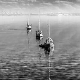 Floating in the Misty Sea in Black and White by Debra and Dave Vanderlaan