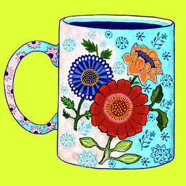 Flower Coffee Cup #4 on Chartreuse, Mexican Style by Lorena Cassady