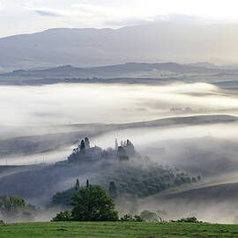 Foggy Autumn Morning in Val d'Orca, Tuscany. Italy by Nina Kulishova