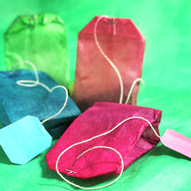 Four Colored Teabag Collection on Blue Green by Iris Richardson