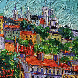 FOURVIERE BASILICA SEEN FROM THE SAONE RIVER IN LYON oil painting Mona Edulesco by Mona Edulesco