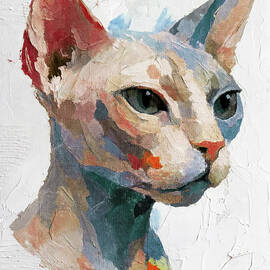 Fragmented Abstract Portrait of a Sphynx Cat in Bold Colors by Marian Voicu